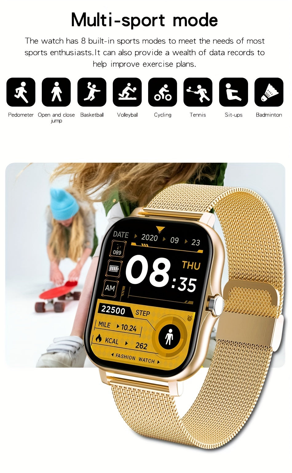 Smartwatch, Men's/Women's Watch, Call & Message Alerts, Large Screen Display, Multi-Sport Modes for Fitness Activities