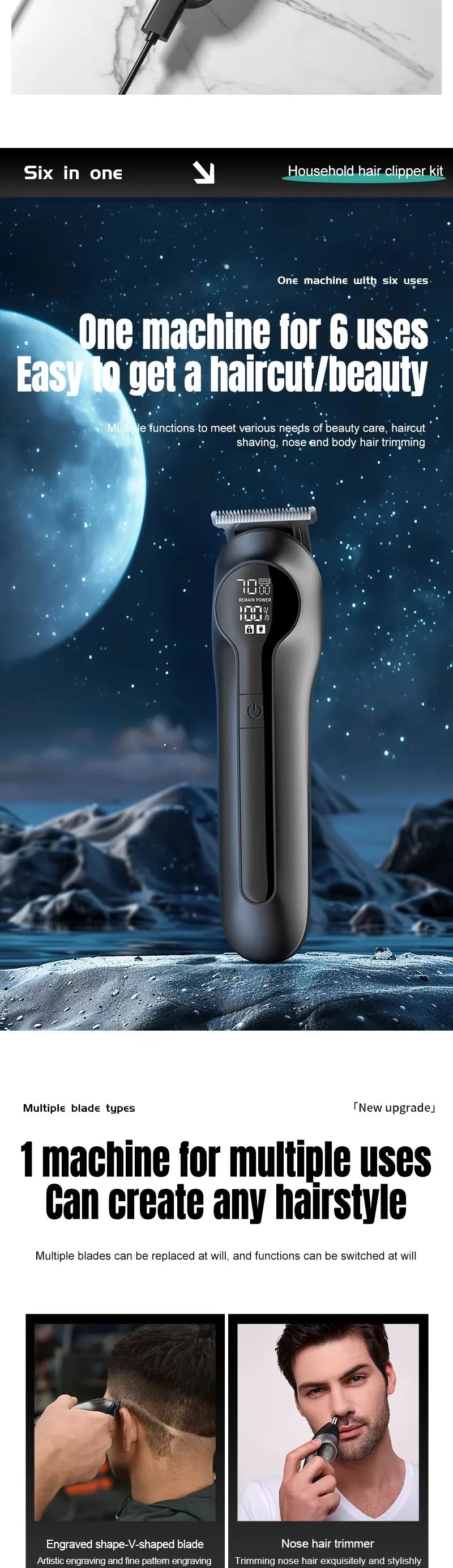 Xiaomi Youpin 6-in-1 Multifunctional Grooming Kit Hair Clipper With Digital Display High Power Electric Shaver Nose Hair Trimmer