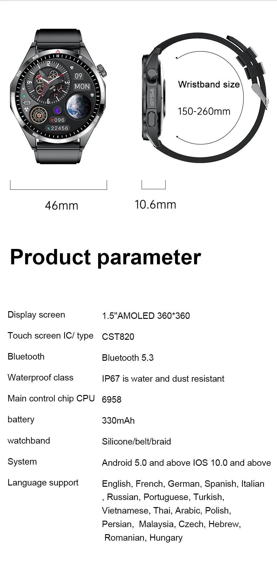 LEMFO LT10 Smart Watch 2024 Android Gift Bluetooth Call Smartwatch 2024 Touch Dial Music Fitness Tracker Sports Watches