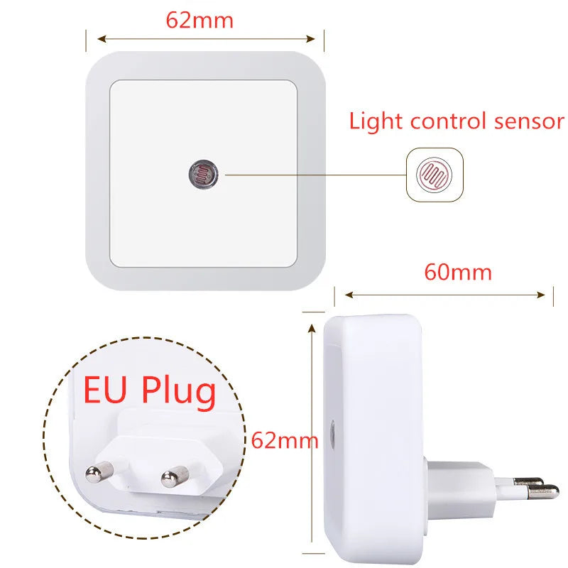 Mini LED Night Light EU/US/UK Plug Light Sensor Square Shape Nights Lamp For Kid's Room Bedroom Bedside Aisle Corridor 110V 240V