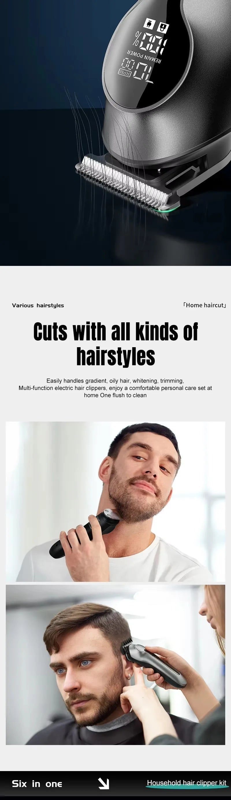 Xiaomi Youpin 6-in-1 Multifunctional Grooming Kit Hair Clipper With Digital Display High Power Electric Shaver Nose Hair Trimmer