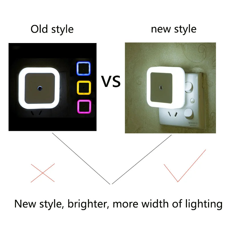 Mini LED Night Light EU/US/UK Plug Light Sensor Square Shape Nights Lamp For Kid's Room Bedroom Bedside Aisle Corridor 110V 240V