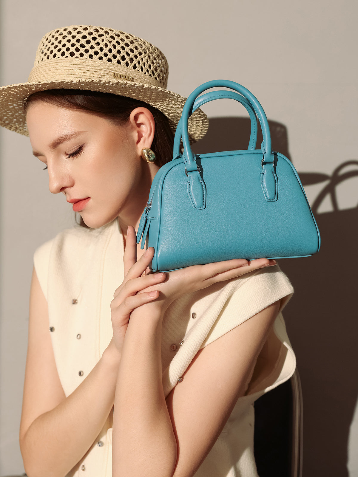 Simple Leather Bowling Bag