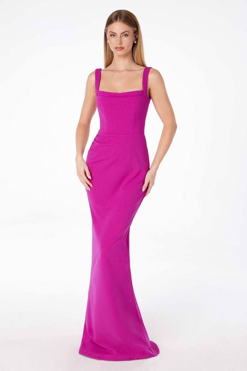 Mermaid dress with square neckline, straps and square back-3